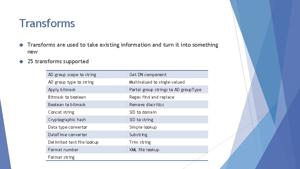 Transforms are used to take existing information and turn it into something new 25