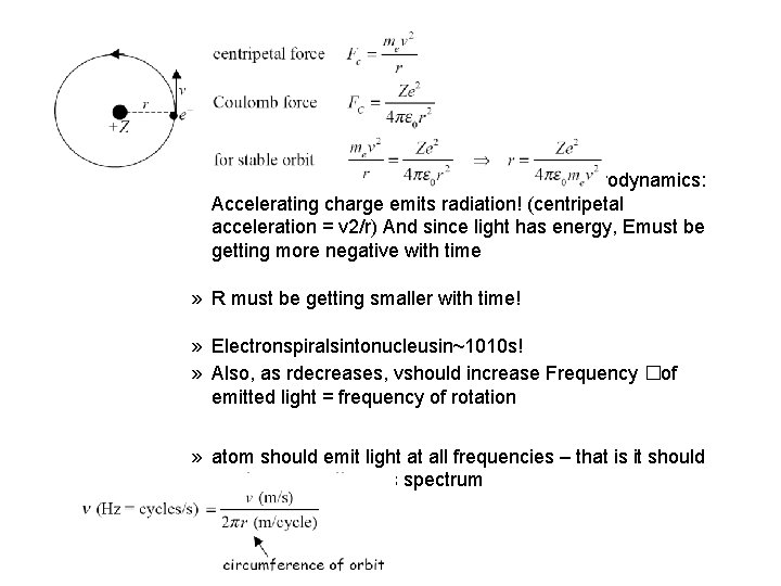 » BUT model not consistent with classical electrodynamics: Accelerating charge emits radiation! (centripetal acceleration