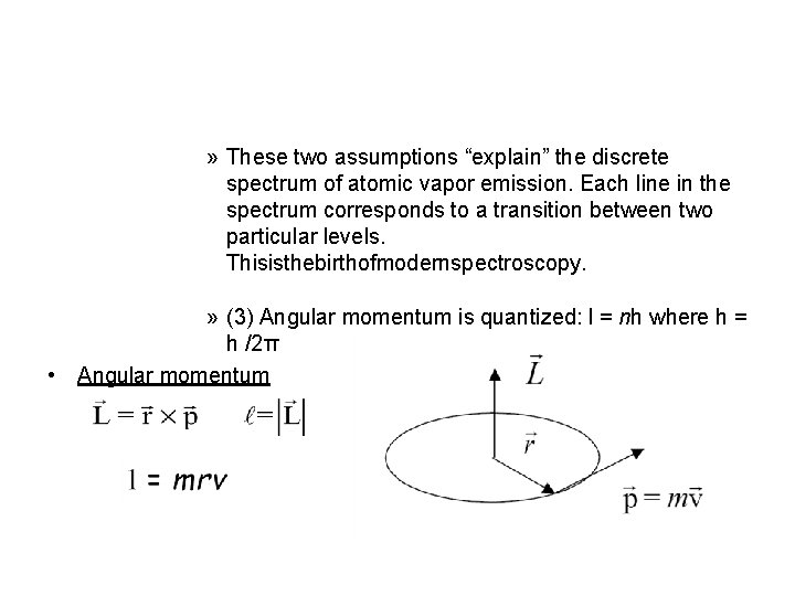 » These two assumptions “explain” the discrete spectrum of atomic vapor emission. Each line