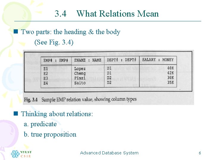 3. 4 What Relations Mean n Two parts: the heading & the body (See