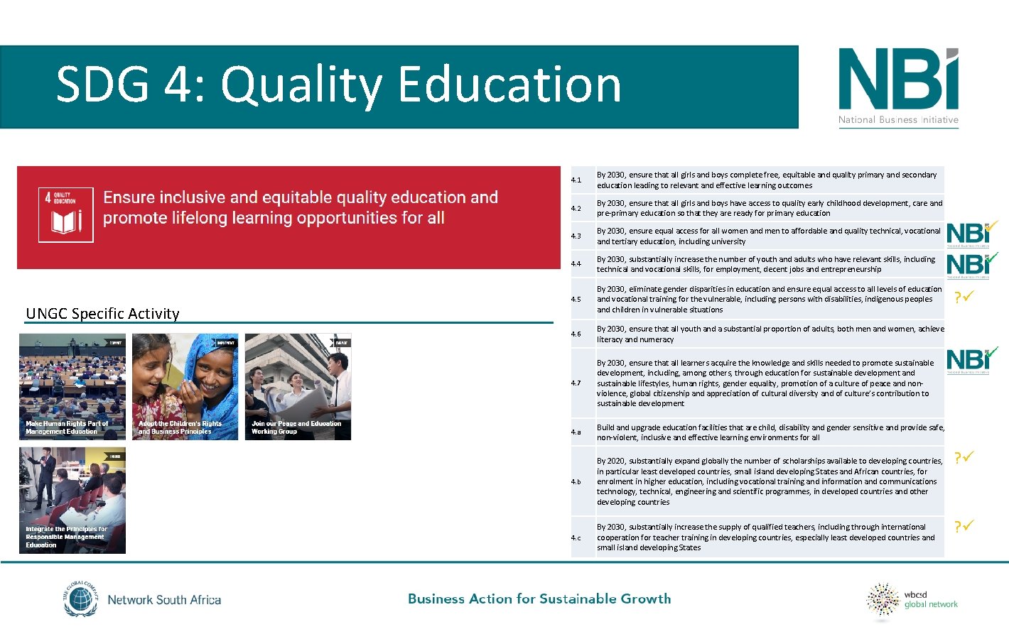 SDG 4: Quality Education UNGC Specific Activity 4. 1 By 2030, ensure that all