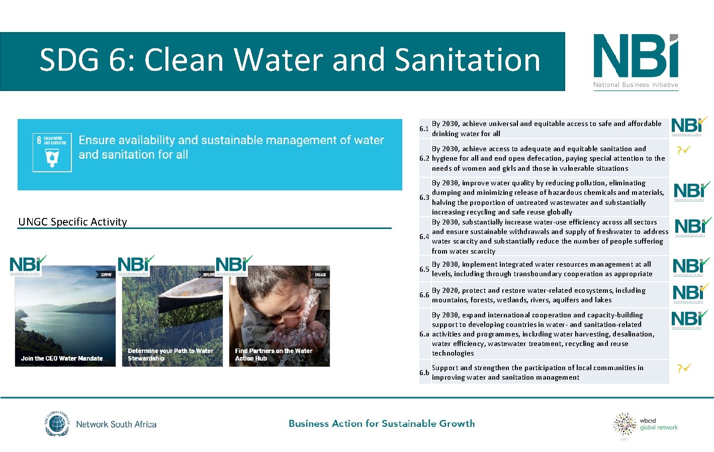 SDG 6: Clean Water and Sanitation 6. 1 By 2030, achieve universal and equitable