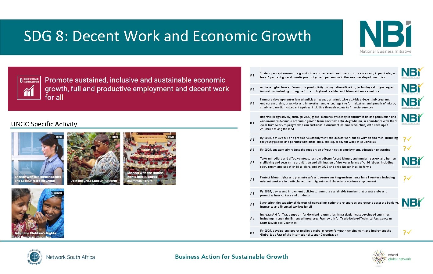 SDG 8: Decent Work and Economic Growth UNGC Specific Activity 8. 1 Sustain per