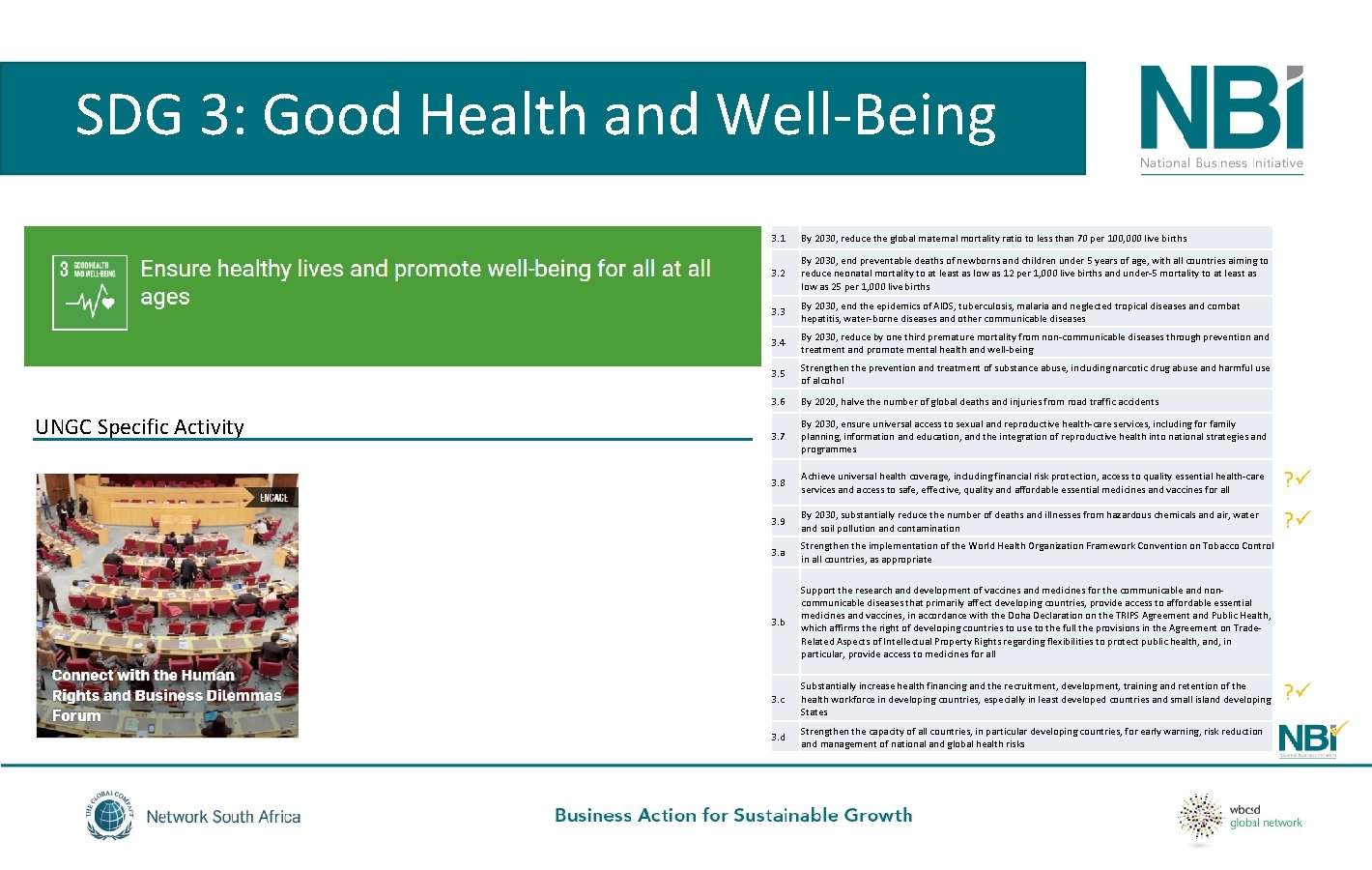 SDG 3: Good Health and Well-Being UNGC Specific Activity 3. 1 By 2030, reduce