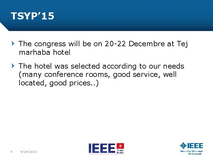 TSYP’ 15 The congress will be on 20 -22 Decembre at Tej marhaba hotel