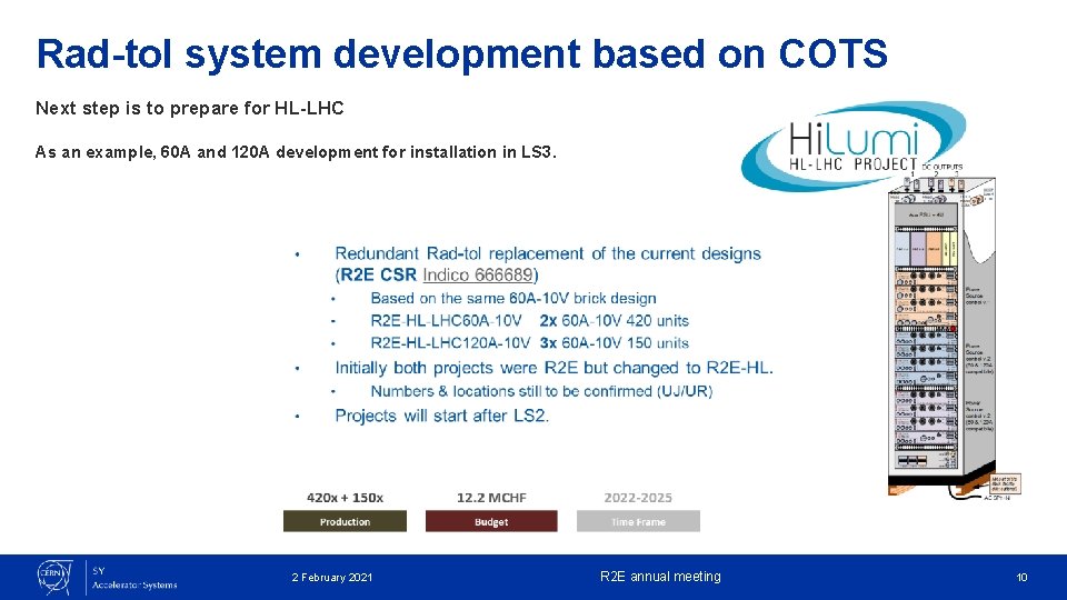 Rad-tol system development based on COTS Next step is to prepare for HL-LHC As