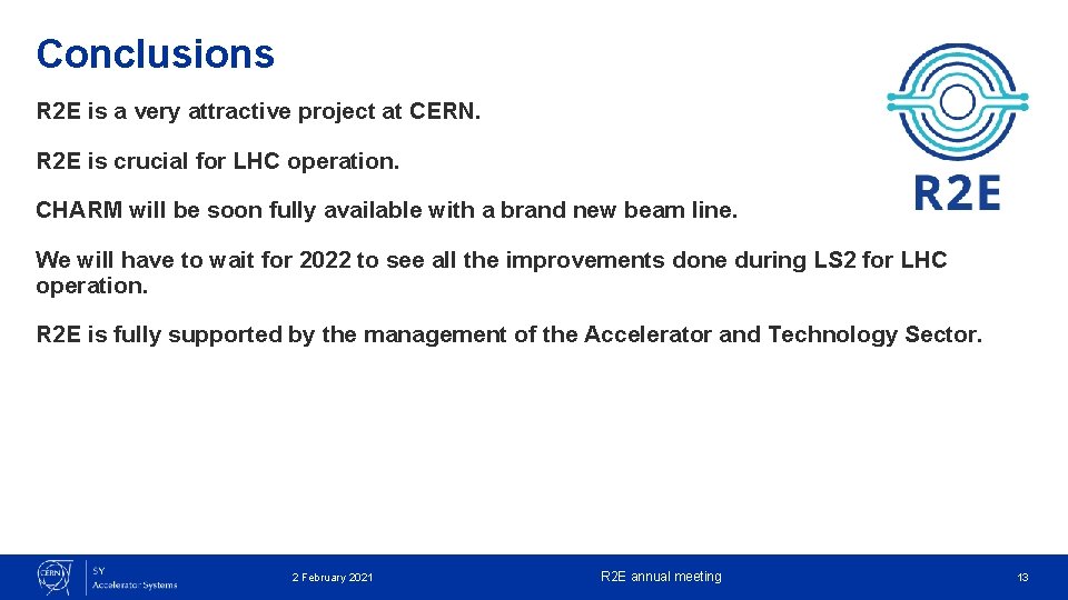 Conclusions R 2 E is a very attractive project at CERN. R 2 E