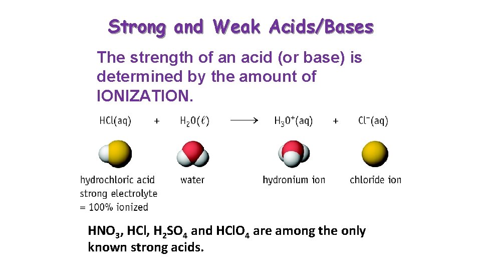 Strong and Weak Acids/Bases The strength of an acid (or base) is determined by