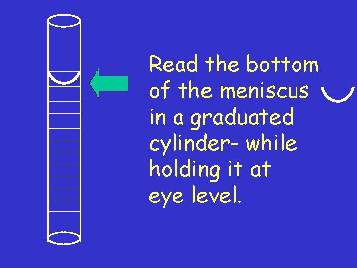 Read the bottom of the meniscus in a graduated cylinder- while holding it at
