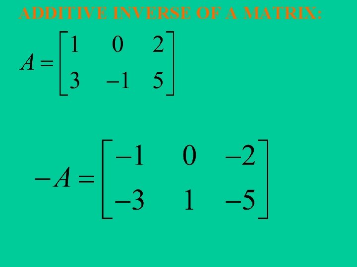 ADDITIVE INVERSE OF A MATRIX: 