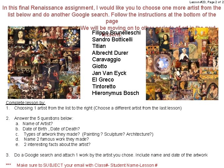 Lesson #23, Page 2 of 2 In this final Renaissance assignment, I would like