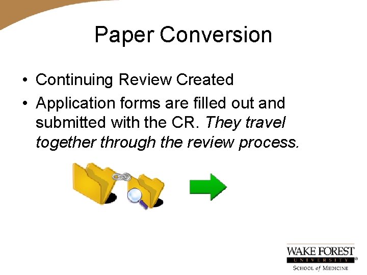 Paper Conversion • Continuing Review Created • Application forms are filled out and submitted