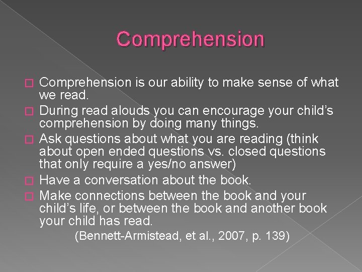 Comprehension � � � Comprehension is our ability to make sense of what we