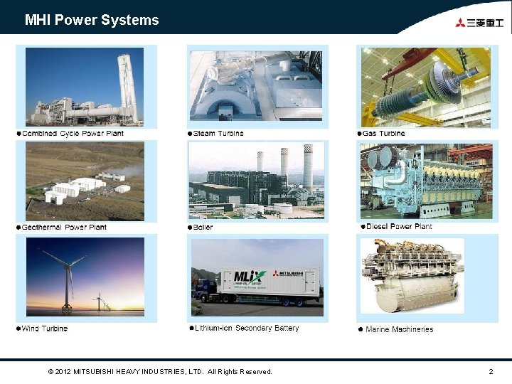 MHI Power Systems © 2012 MITSUBISHI HEAVY INDUSTRIES, LTD. All Rights Reserved. 2 