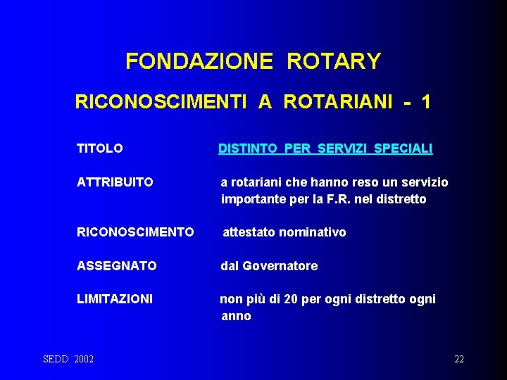 FONDAZIONE ROTARY RICONOSCIMENTI A ROTARIANI - 1 TITOLO DISTINTO PER SERVIZI SPECIALI ATTRIBUITO a