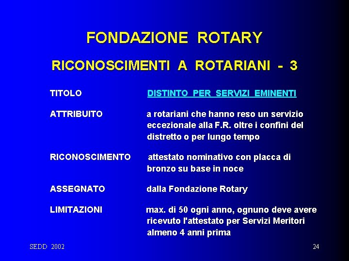 FONDAZIONE ROTARY RICONOSCIMENTI A ROTARIANI - 3 TITOLO DISTINTO PER SERVIZI EMINENTI ATTRIBUITO a