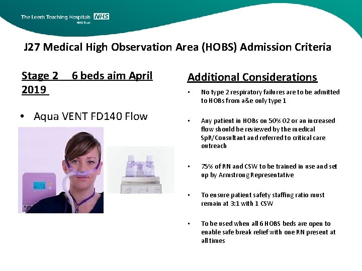J 27 Medical High Observation Area (HOBS) Admission Criteria Stage 2 2019 6 beds