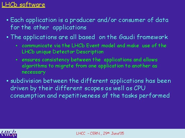LHCb software • Each application is a producer and/or consumer of data for the