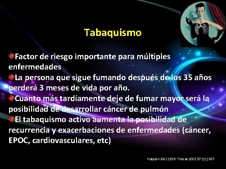 Tabaquismo Factor de riesgo importante para múltiples enfermedades La persona que sigue fumando después