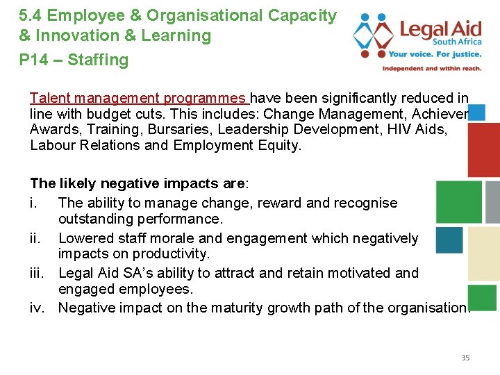 5. 4 Employee & Organisational Capacity & Innovation & Learning P 14 – Staffing