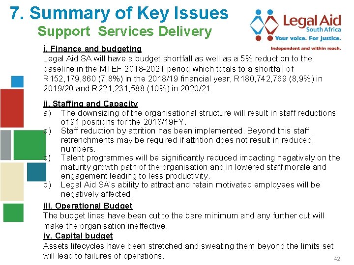 7. Summary of Key Issues Support Services Delivery i. Finance and budgeting Legal Aid