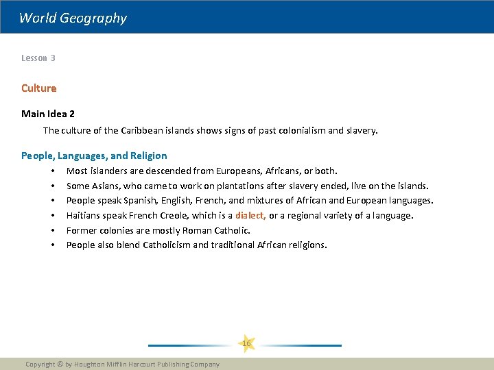 World Geography Lesson 3 Culture Main Idea 2 The culture of the Caribbean islands