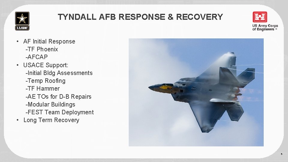 TYNDALL AFB RESPONSE & RECOVERY • AF Initial Response -TF Phoenix -AFCAP • USACE