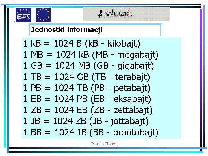 Jednostki informacji 1 1 1 1 1 k. B = 1024 B (k. B