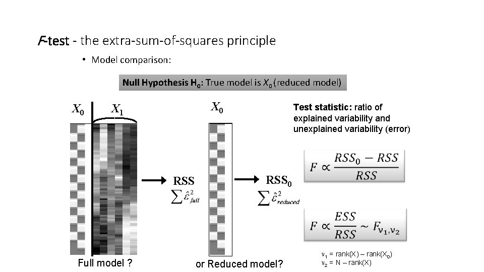 F-test - the extra-sum-of-squares principle • Model comparison: Null Hypothesis H 0: True model