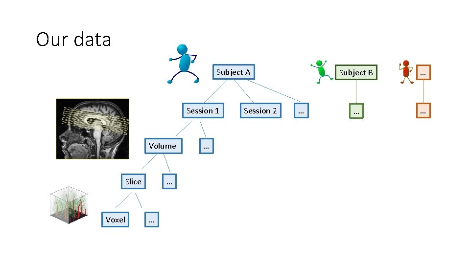 Our data Subject A Session 1 Volume Slice Voxel … … … Session 2