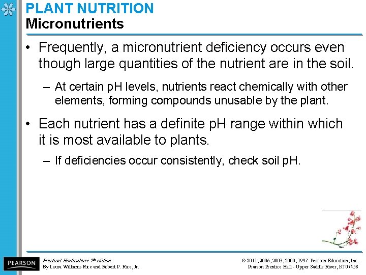 PLANT NUTRITION Micronutrients • Frequently, a micronutrient deficiency occurs even though large quantities of