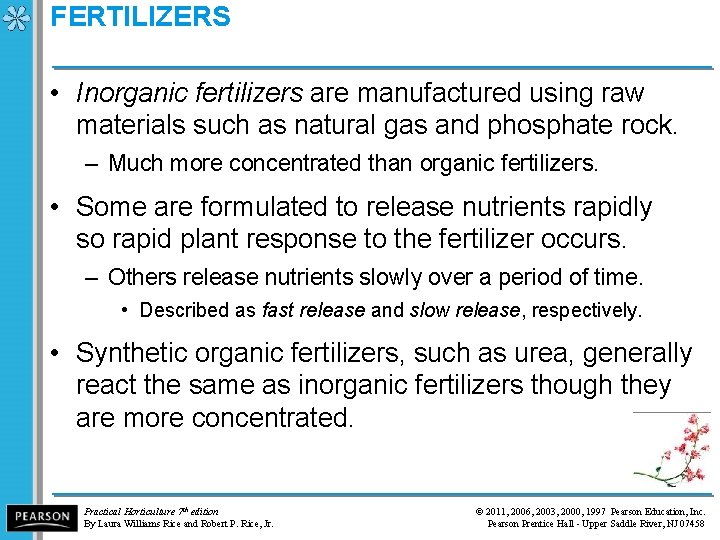 FERTILIZERS • Inorganic fertilizers are manufactured using raw materials such as natural gas and