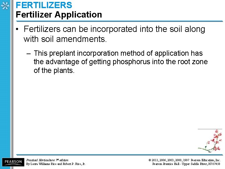 FERTILIZERS Fertilizer Application • Fertilizers can be incorporated into the soil along with soil