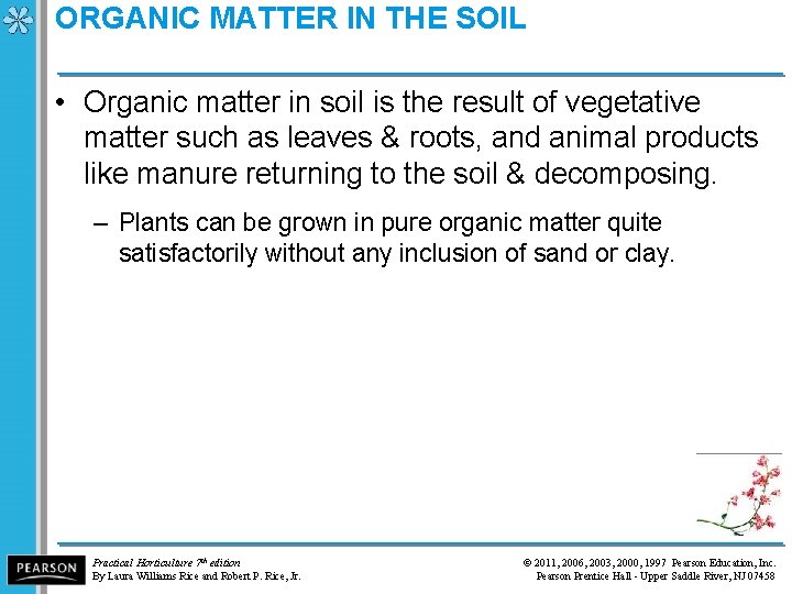 ORGANIC MATTER IN THE SOIL • Organic matter in soil is the result of