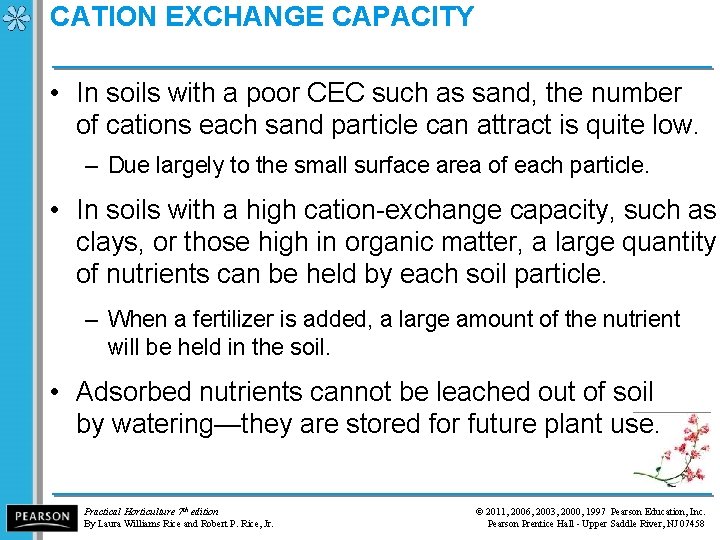 CATION EXCHANGE CAPACITY • In soils with a poor CEC such as sand, the