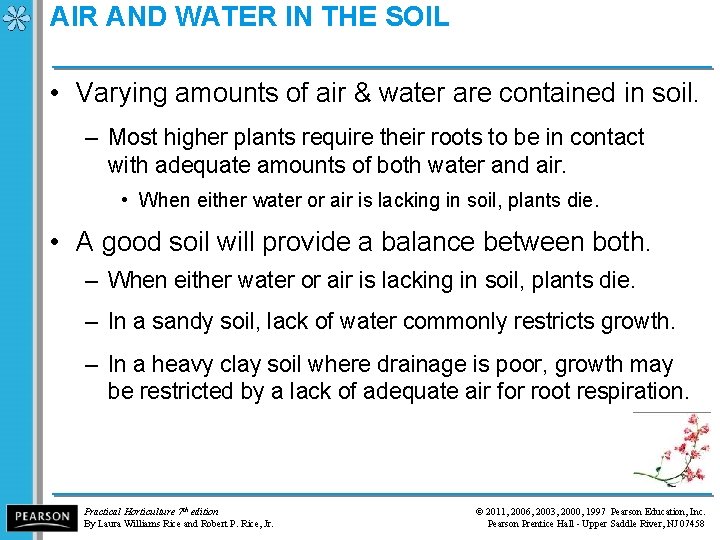 AIR AND WATER IN THE SOIL • Varying amounts of air & water are