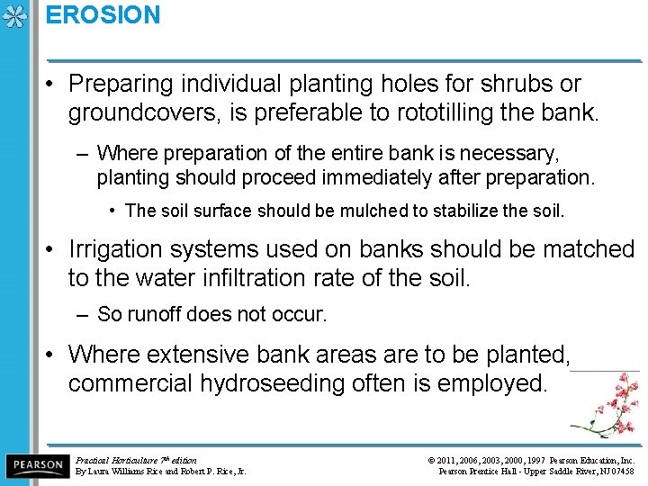 EROSION • Preparing individual planting holes for shrubs or groundcovers, is preferable to rototilling