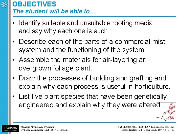 OBJECTIVES The student will be able to… • Identify suitable and unsuitable rooting media