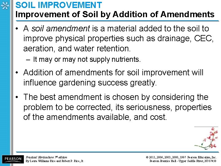 SOIL IMPROVEMENT Improvement of Soil by Addition of Amendments • A soil amendment is