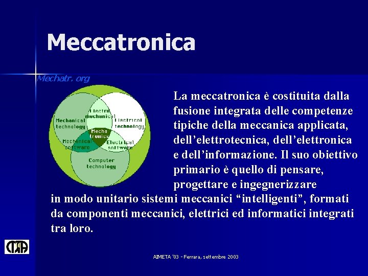 Meccatronica Mechatr. org La meccatronica è costituita dalla fusione integrata delle competenze tipiche della