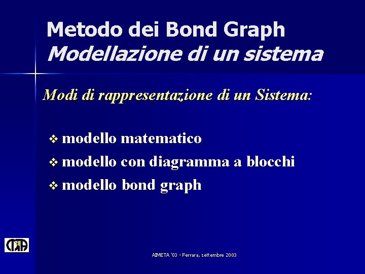 Metodo dei Bond Graph Modellazione di un sistema Modi di rappresentazione di un Sistema: