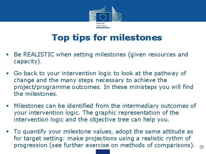 Top tips for milestones § Be REALISTIC when setting milestones (given resources and capacity).