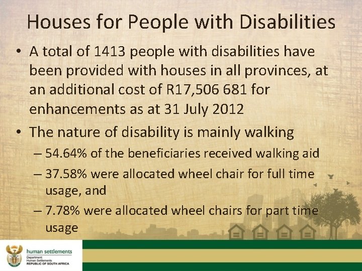 Houses for People with Disabilities • A total of 1413 people with disabilities have