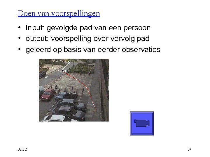 Doen van voorspellingen • Input: gevolgde pad van een persoon • output: voorspelling over