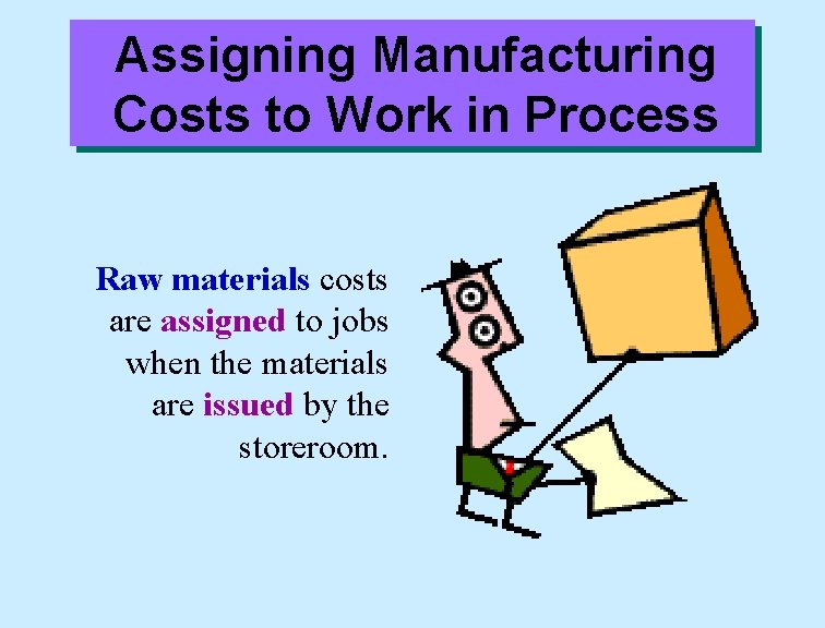 Assigning Manufacturing Costs to Work in Process Raw materials costs are assigned to jobs