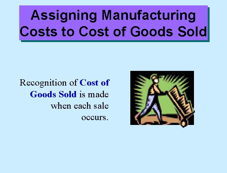 Assigning Manufacturing Costs to Cost of Goods Sold Recognition of Cost of Goods Sold