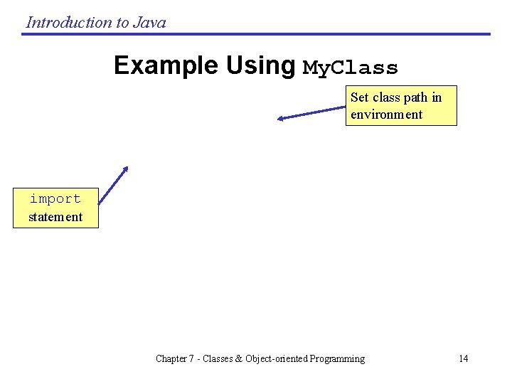 Introduction to Java Example Using My. Class Set class path in environment import statement Introduction to Java Example Using My. Class Set class path in environment import statement
