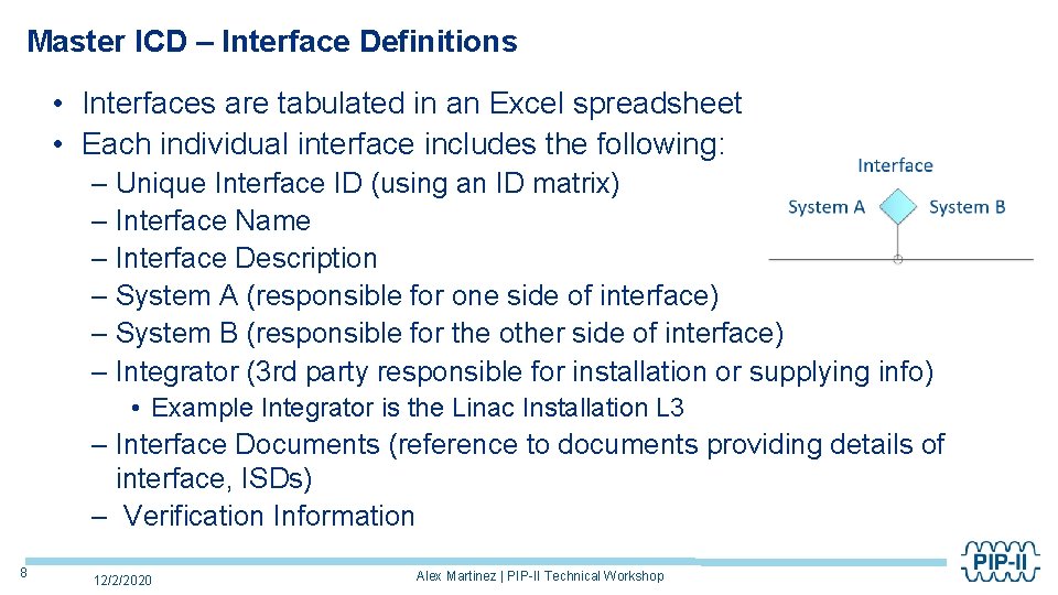 Master ICD – Interface Definitions • Interfaces are tabulated in an Excel spreadsheet •