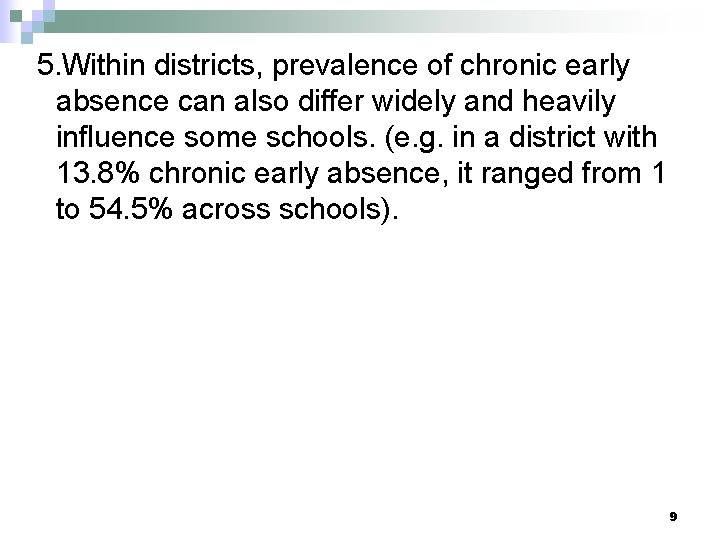 5. Within districts, prevalence of chronic early absence can also differ widely and heavily