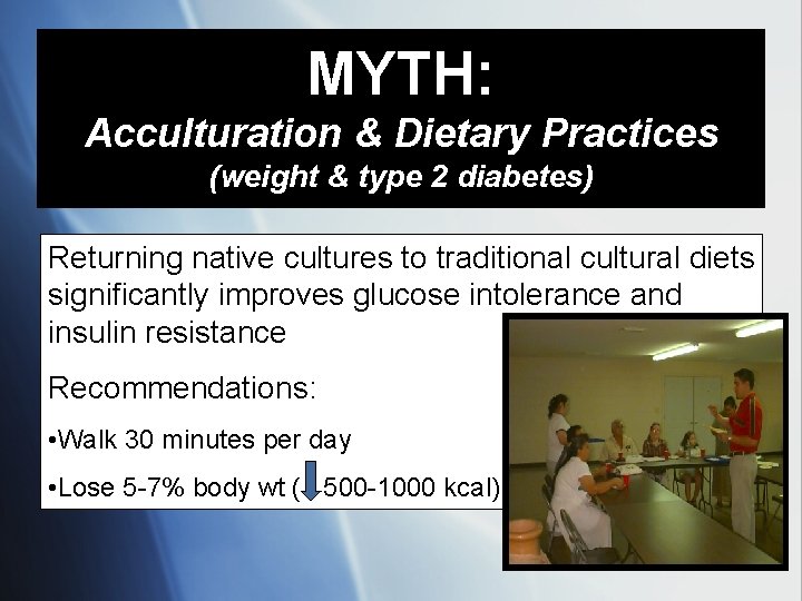 MYTH: Acculturation & Dietary Practices (weight & type 2 diabetes) Returning native cultures to